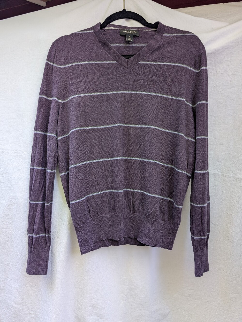Banana Republic Striped Silk Cotton Cashmere Sweater Purple Sz M (slim fit)
